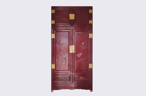 中堂镇高端中式家居装修深红色纯实木衣柜