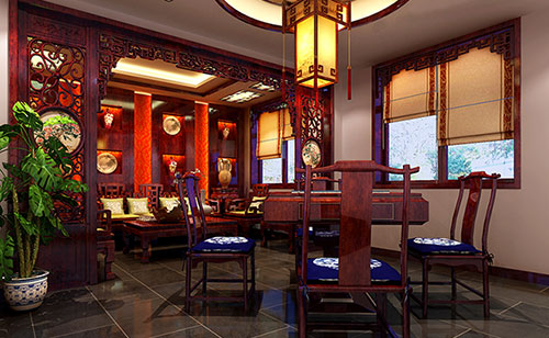 中堂镇古典中式风格茶楼包间设计装修效果图
