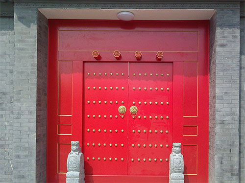 中堂镇中国传统四合院系列朱红色中式木制大门木作